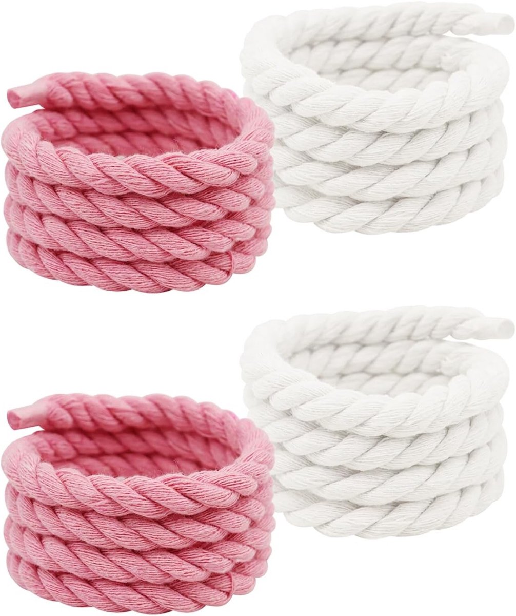 Dikke ronde veters in roze en wit, 150 cm lang, ideaal voor sneakers, trainers en DIY projecten, set van 2 paar