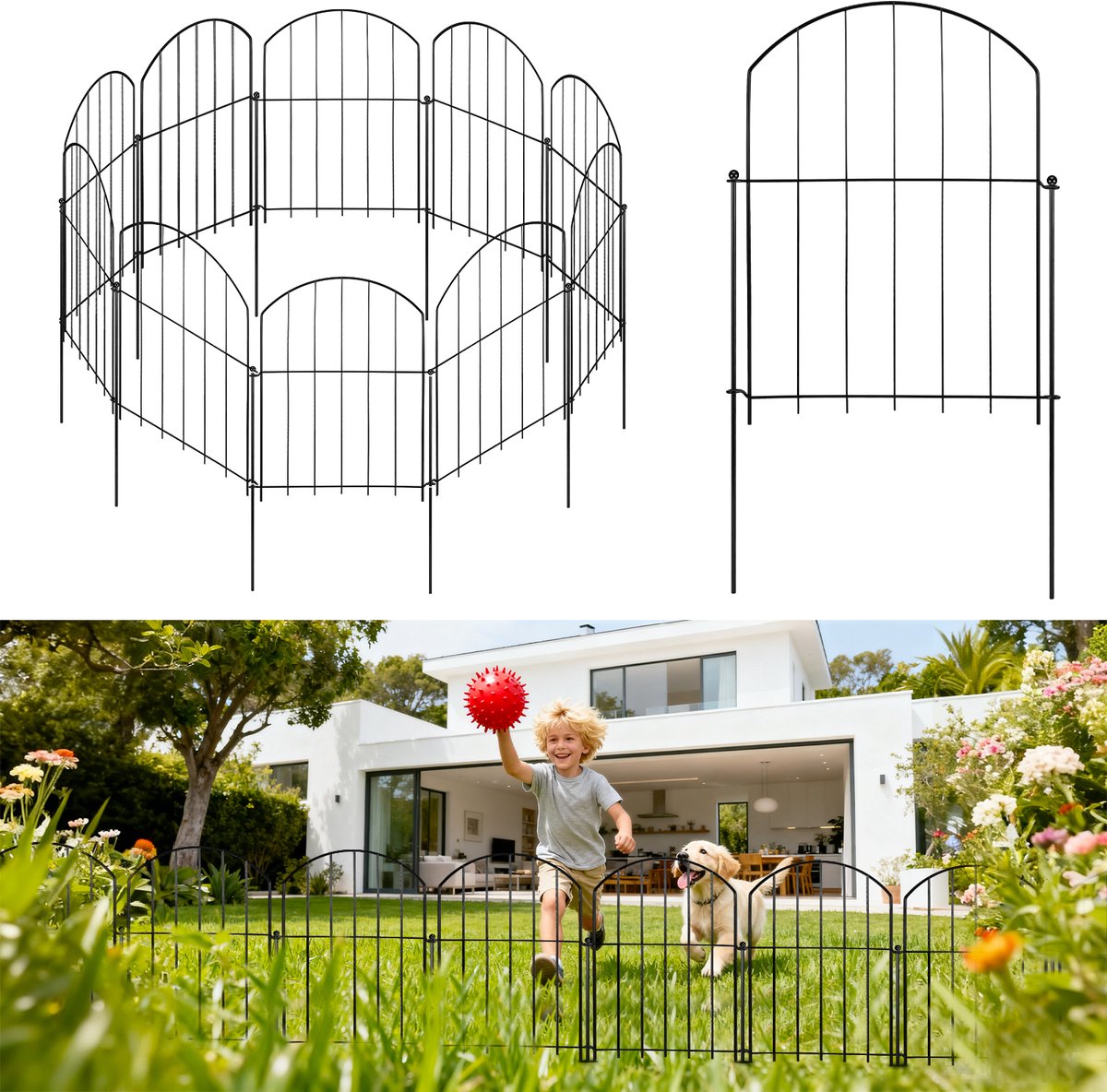 Lemlit Tuinhek 10 stuks - Boogvormig Metalen Sierhek 33 x 61 cm - Insteekhek voor Border Bloemperk Gazon en Tuin - Zwart