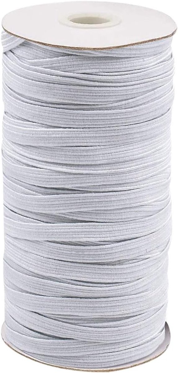 Brede Elastische Band 5 mm x 64 m voor Naai- en Knutselprojecten, Wit, Sterk en Duurzaam