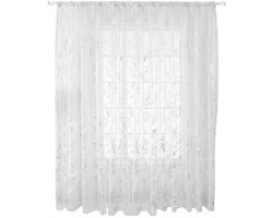 Jhubersproducts - Witte Gordijnen - Semi Sheer Gordijnen - Perfect voor Slaapkamer - 40 x 80 inch - Geborduurde Bladeren - Geschikt voor Woo
