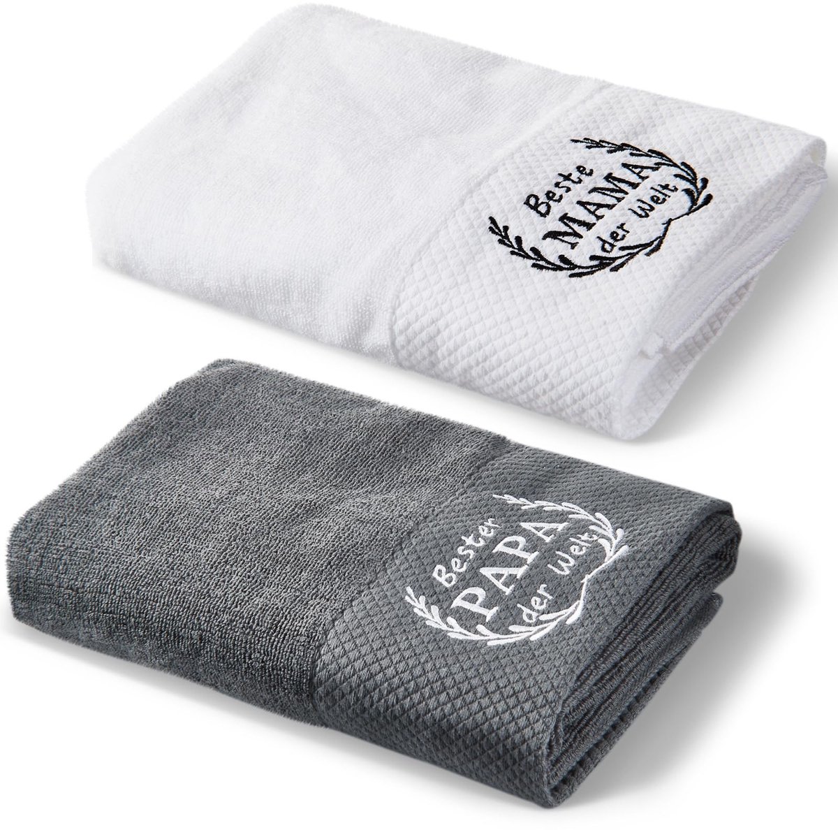 Dailygoody - Handdoek voor ouders - Beste Mama en Papa - Perfect voor cadeau - 50 x 100 cm - Douchehanddoek - Ideaal voor Moederdag en Vaderdag