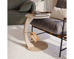 sugodesign Bijzettafel met Wielen – C-vormige Banktafel – Ronde Salontafel voor Woonkamer – Rookeikenlook