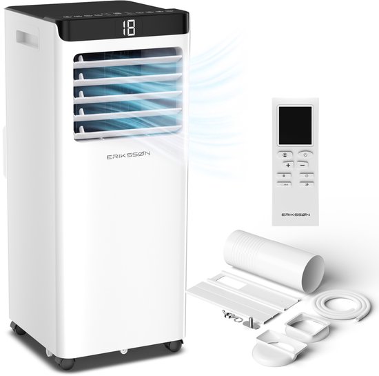 Mobiele airco 10.000 BTU Erikssøn 4-in-1 koelen ventileren ontvochtigen slaapstand tot 30m² energiezuinig wit