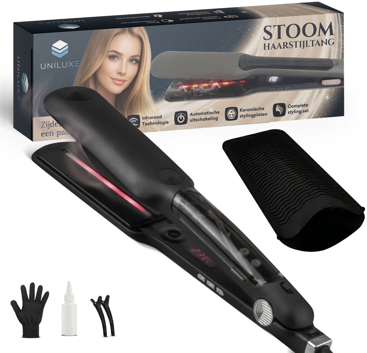 Uniluxe Stoom Stijltang 2 in 1 met Infrarood en Ruim Waterreservoir - Uniluxe - €74,95