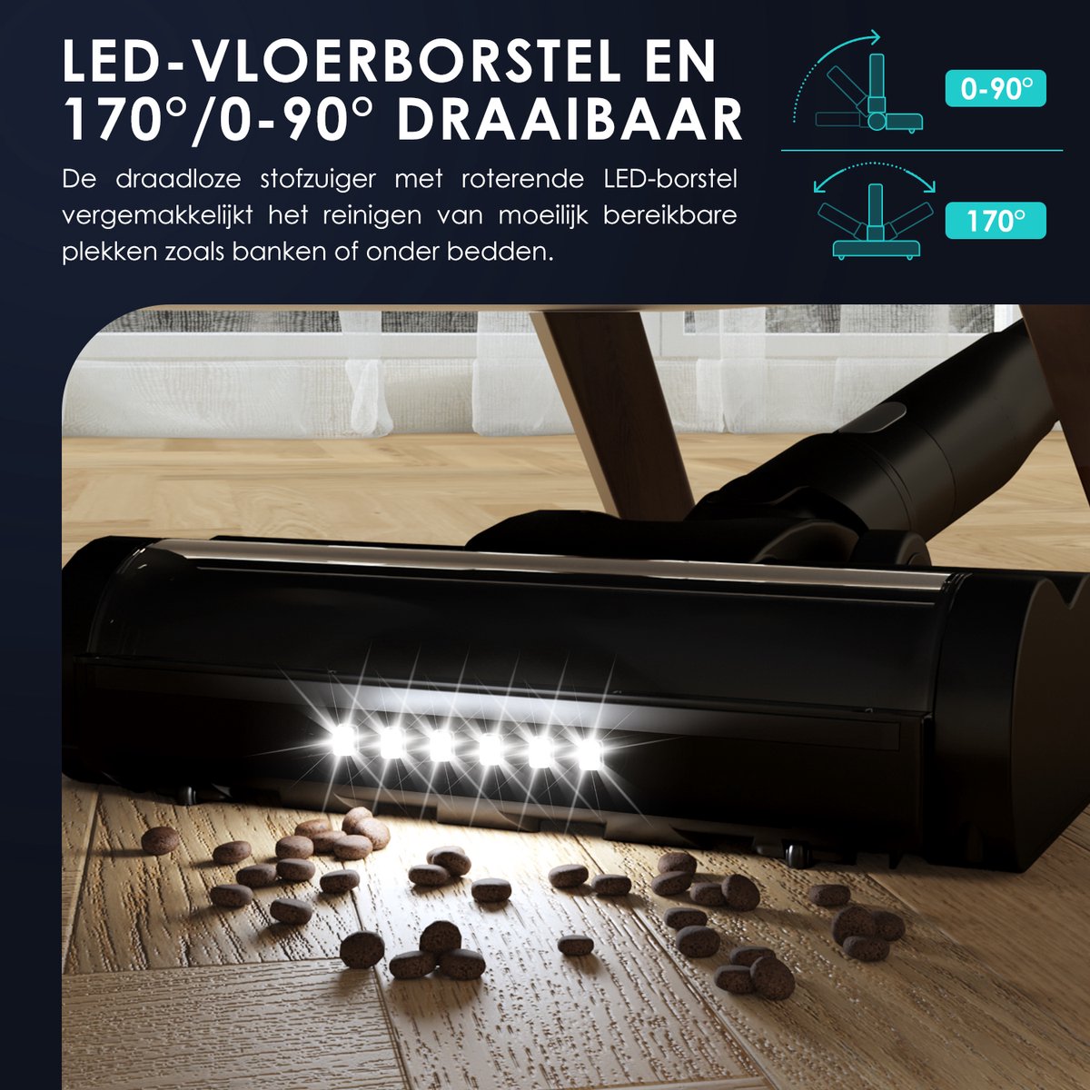 Elekiatech - Steelstofzuiger Draadloos - 50000Pa - 50 Min Gebruikstijd - 1.8L Stofbak - LED display – voor Harde Vloeren, Tapijt en Dierenharen - Zwart — afbeelding 4