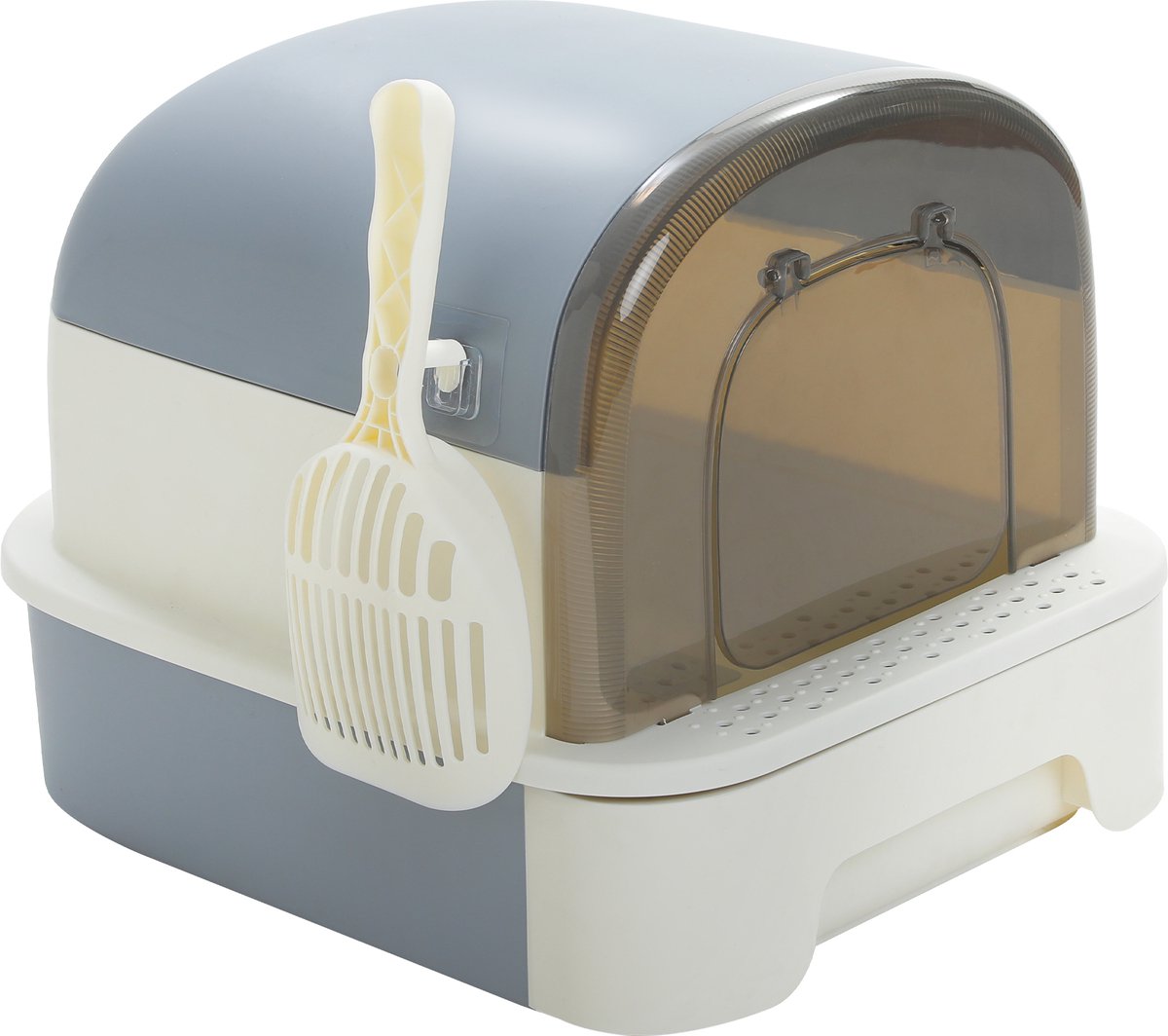 DierDO – Kattenbak – Kattentoilet – Gesloten – Opvouwbaar – Uitschuifbare lade – Geurcontrole – Schep – Grijs – 50x40x40 cm DierDO – Kattenbak – Kattentoilet – Gesloten – Opvouwbaar – Uitschuifbare lade – Geurcontrole – Schep – Grijs – 50x40x40 cm