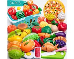 Sogiol® Speelgoed Keuken - 34 pcs Keukenspeelgoed - Kinderkeukengerei Dinette Voedsel Groenten en fruit Snijspeelgoed, kookspelaccessoires - Speelkeukentje voor kinderen vanaf 3 jaar