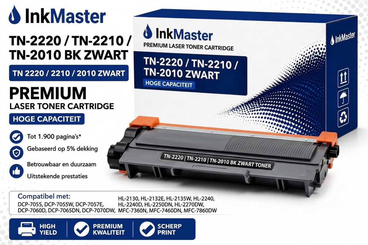 Inkmaster premium Huismerk XXL Toner cartridge   TN-2220/TN-2210/TN-2010 | Brother DCP-7055/ DCP-7055W/ DCP-7057E/ DCP-7060D