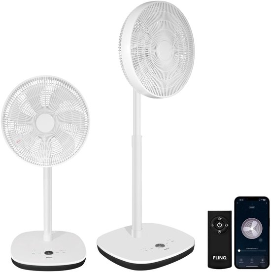 FlinQ Smart Ventilator Staand – 12 Snelheden, Stil, 90° Swing, App & Afstandsbediening, Verstelbaar Wit