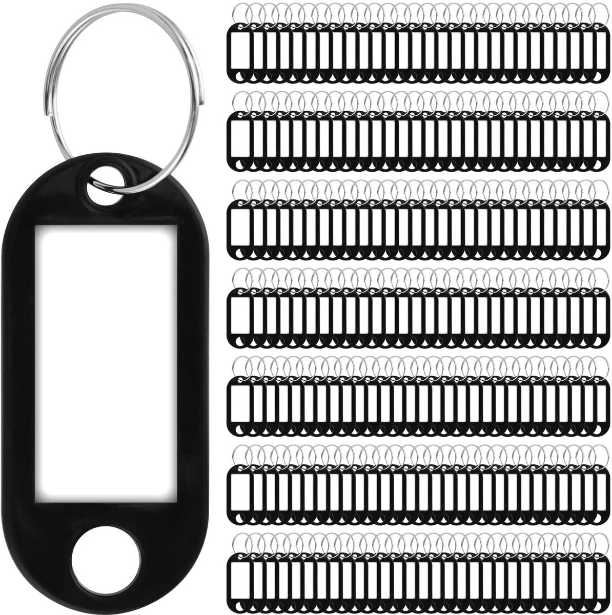 Dailygoody - Sleutelhangers met Labels - 200 Stuks - Ideaal voor Organisatie - Zwart Plastic - Kleine Sleutelhanger - Voor Sleutels en ID-labels - Per...