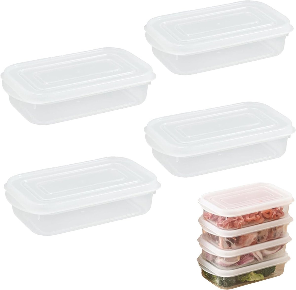 4 Stuks Voedselcontainers met Deksel, Ideaal voor Maaltijdprep, Bewaren van Worst en Kaas, Vaatwasserbestendig en Transparant