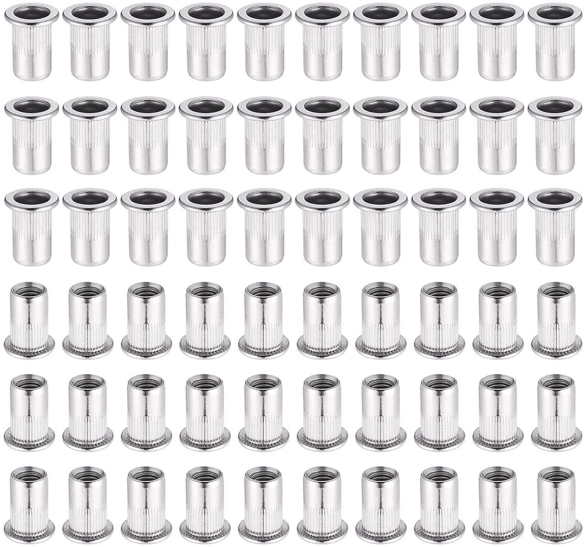 60 Stuks RVS M6 Rivetmoeren met Platte Kop - Draadinvoeren voor Rivetmachines en Bevestigingen