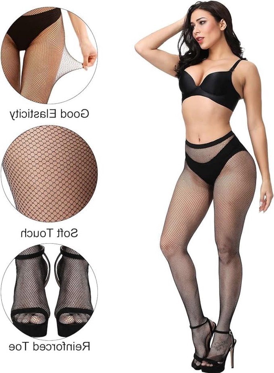 Zwarte Visnet Panty Set voor Dames - Hoge Taille, One Size, Perfect voor Feestjes en Casual Outfits
