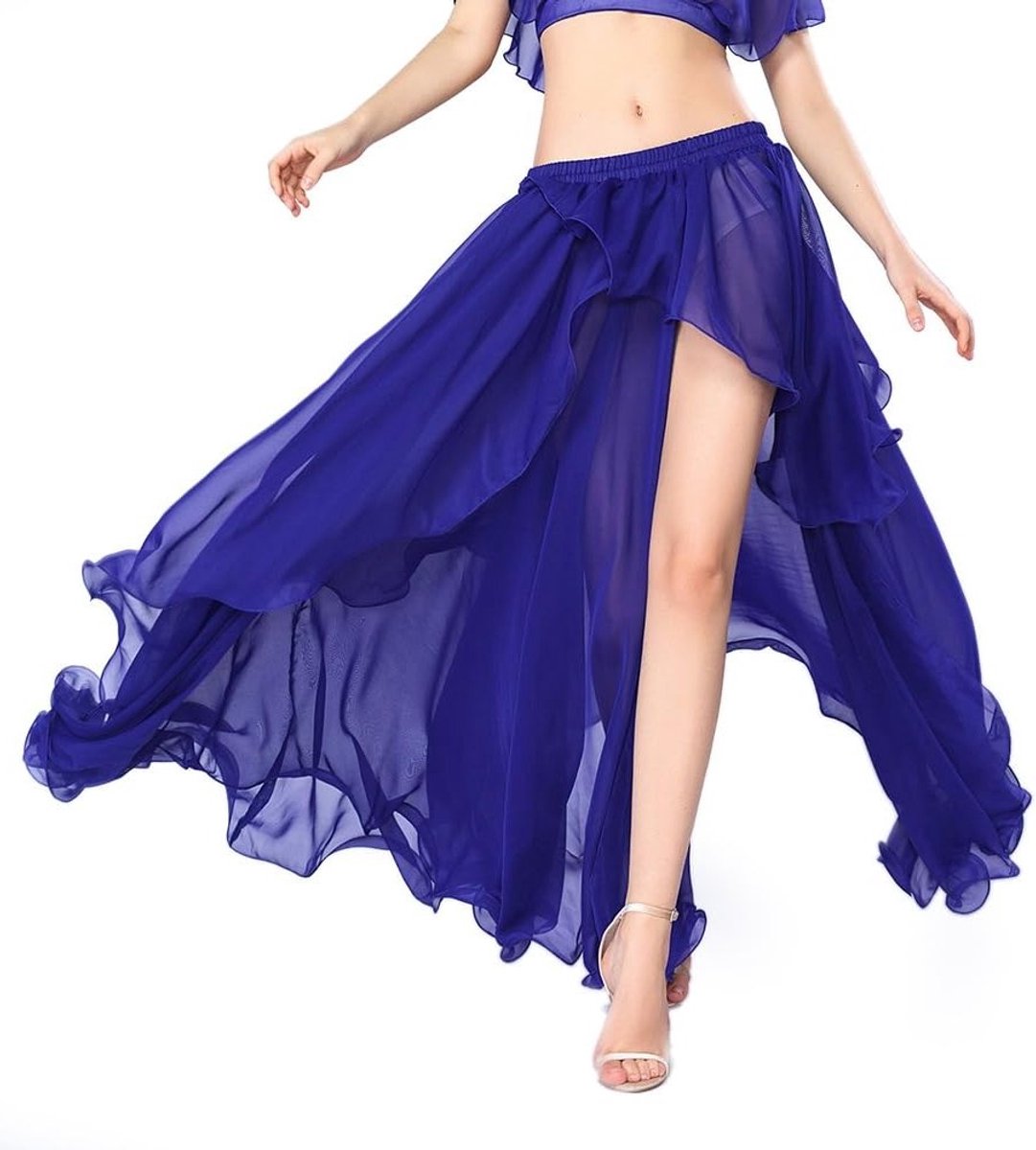 Maxi Bellydance Rok voor Vrouwen van Chiffon met Split en Grote Swing - Sexy Dansoutfit voor Oefening en Optredens, One Size