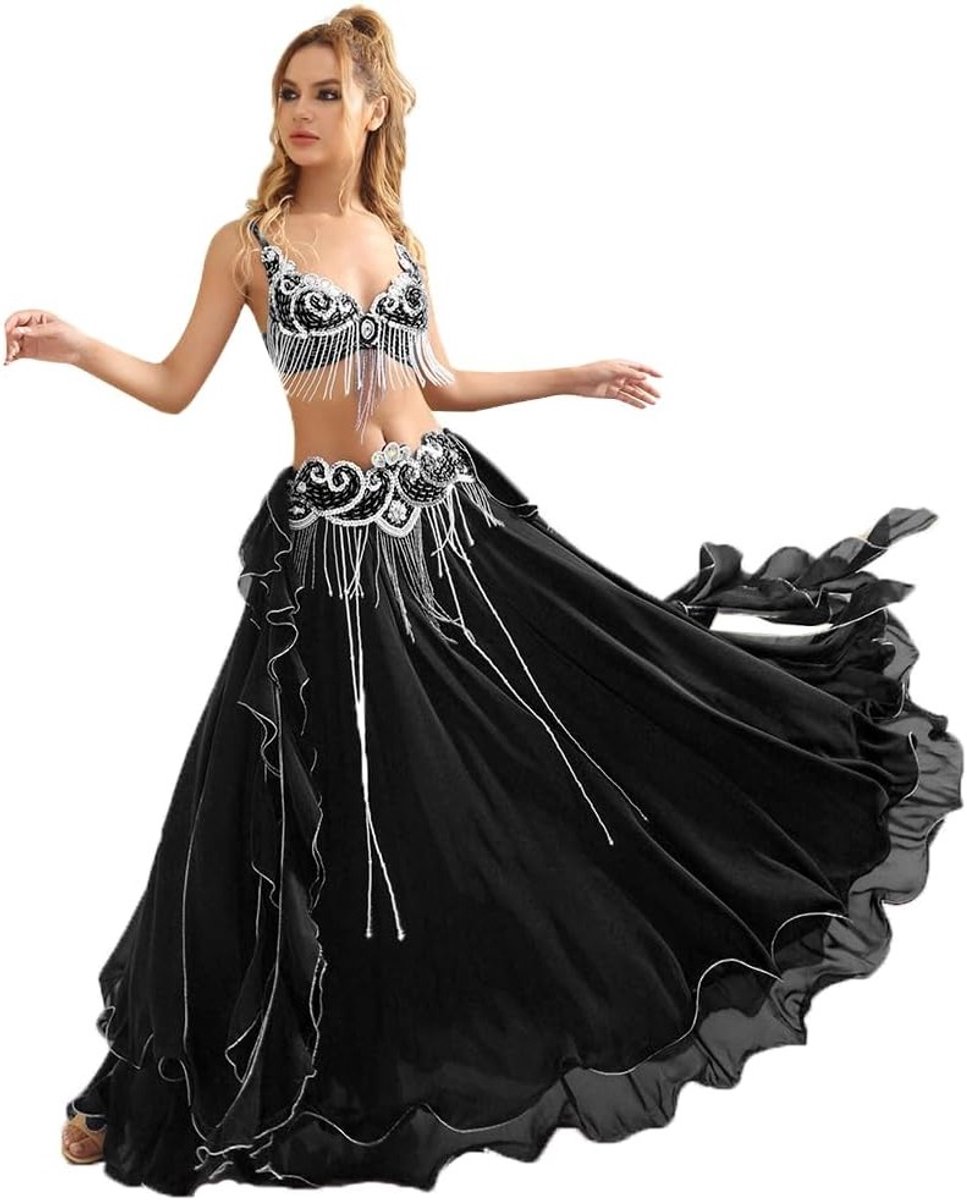 Professionele Belly Dance Kostuum Set voor Vrouwen - Inclusief Bh, Ceintuur en Rok voor Carnavalsfeest en Dansoptredens