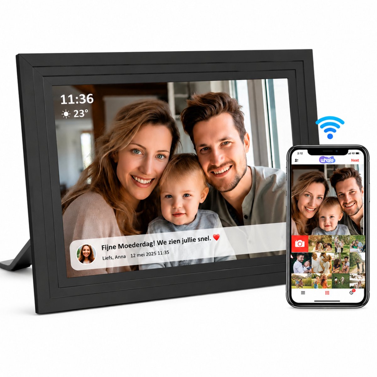 Deel Herinneringen – Digitale Fotolijst met WiFi en UHALE App – Zwart – 10.1 inch HD+ IPS Display – Touchscreen – Eenvoudig Gebruik – Mooi Cadeau