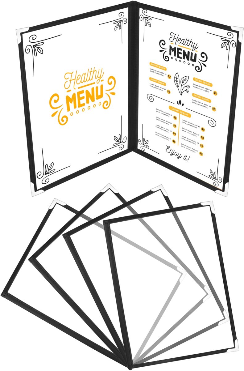 Dailygoody - Dubbel Gevouwen A4 Menu Hoezen - Duurzame Menuhouders - Zwart - Eenvoudig Schoonmaken - Geschikt voor Restaurants, Bars en Cafés