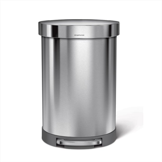 Simplehuman Halfronde Pedaalemmer - 60 Liter - Met zakkenrand - Geborsteld roestvrij staal