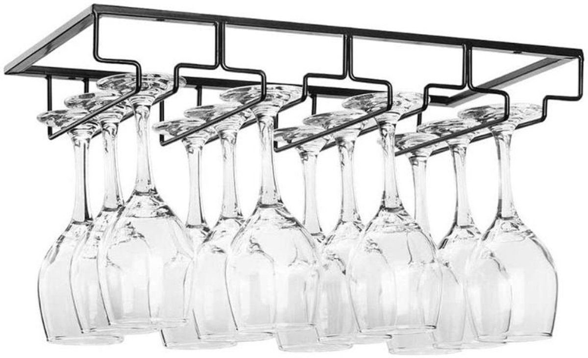 Wijnglazenhouder - Zwart - 12 Glazen - 40 cm x 22,5 cm x 6 cm - Wijnglazenrek - Wijnglazenhouder Ophangrek - Glasophangrek - Glazenrek - Wijnglazen houder - Wijnrek