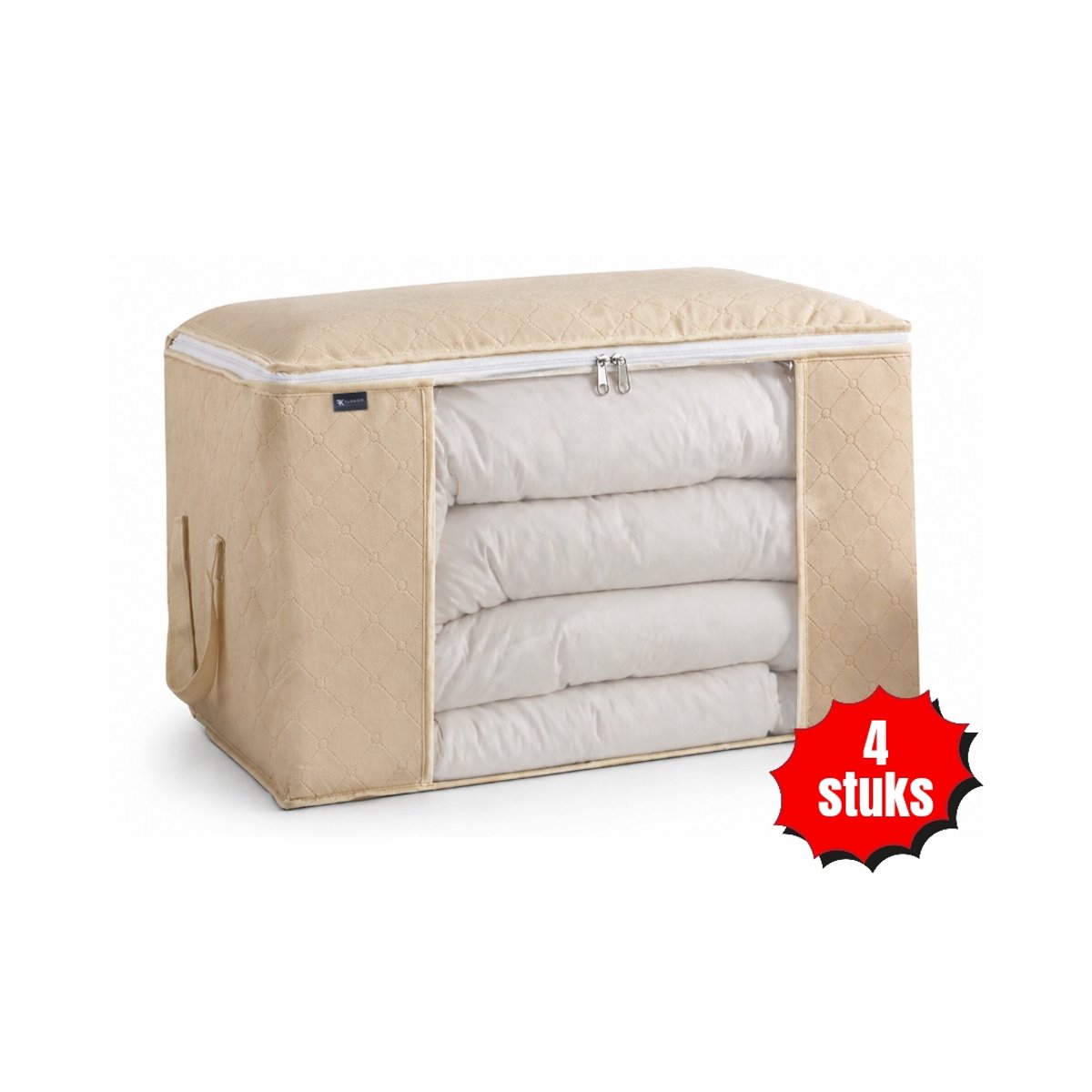 Hoogwaardige Opbergtas voor Kleding - 4 Stuks - Wit - Organizer voor Dekbed - Opbergzak - Opbergers voor Seizoenskleding - Zakken om ruimte te besparen - Opslag voor Dekbed