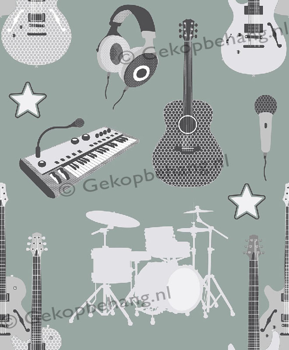 INGK Behang - Thomas - instrumenten groen