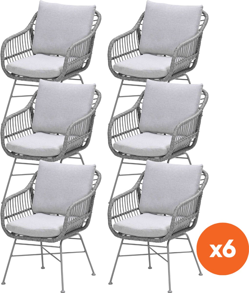 Set van 6 - GI Margriet wicker dining tuinstoelen - Taupe