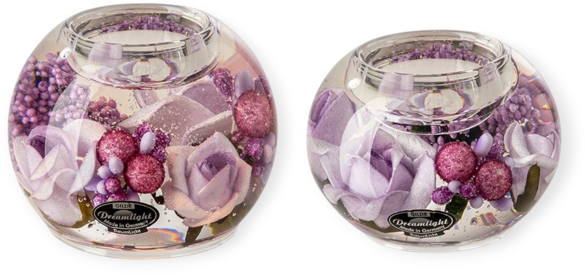Gilde Handwerk - Dreamlight - Waxinelichthouders - Rose - set van 2 - glas - Handgemaakt -8x9 cm & 6x8 cm
