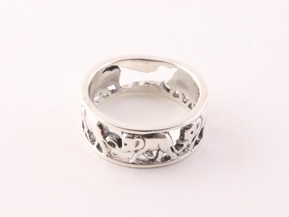 Opengewerkte zilveren ring met olifanten - maat 17 | bol.com
