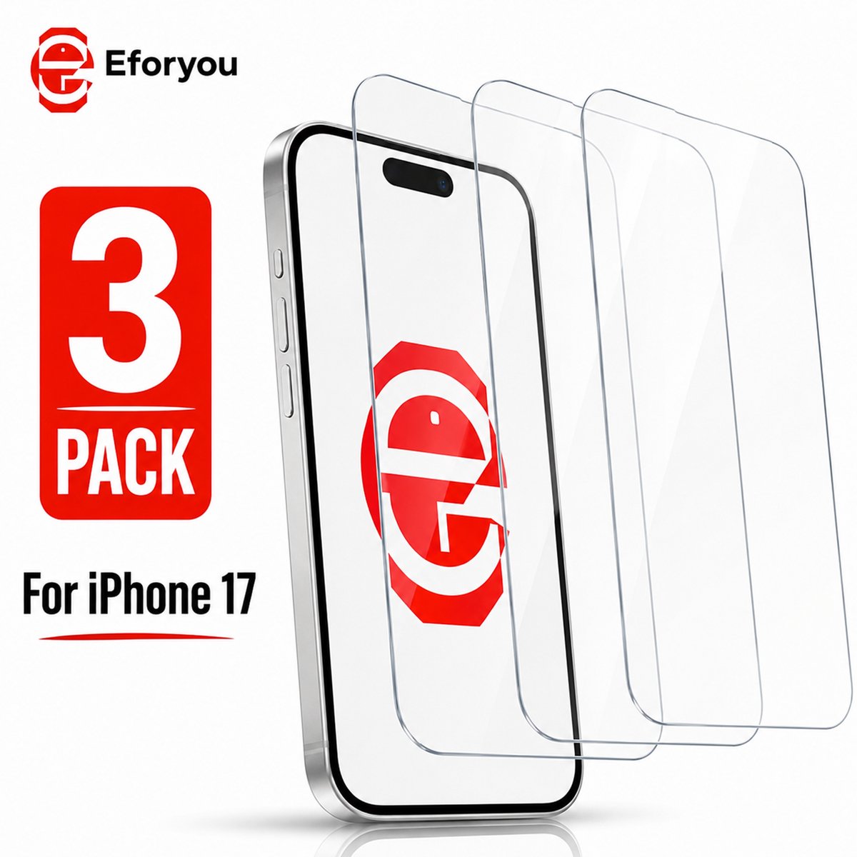 EFORYOU Tempered glass screenprotector voor iPhone 17 - Transparant