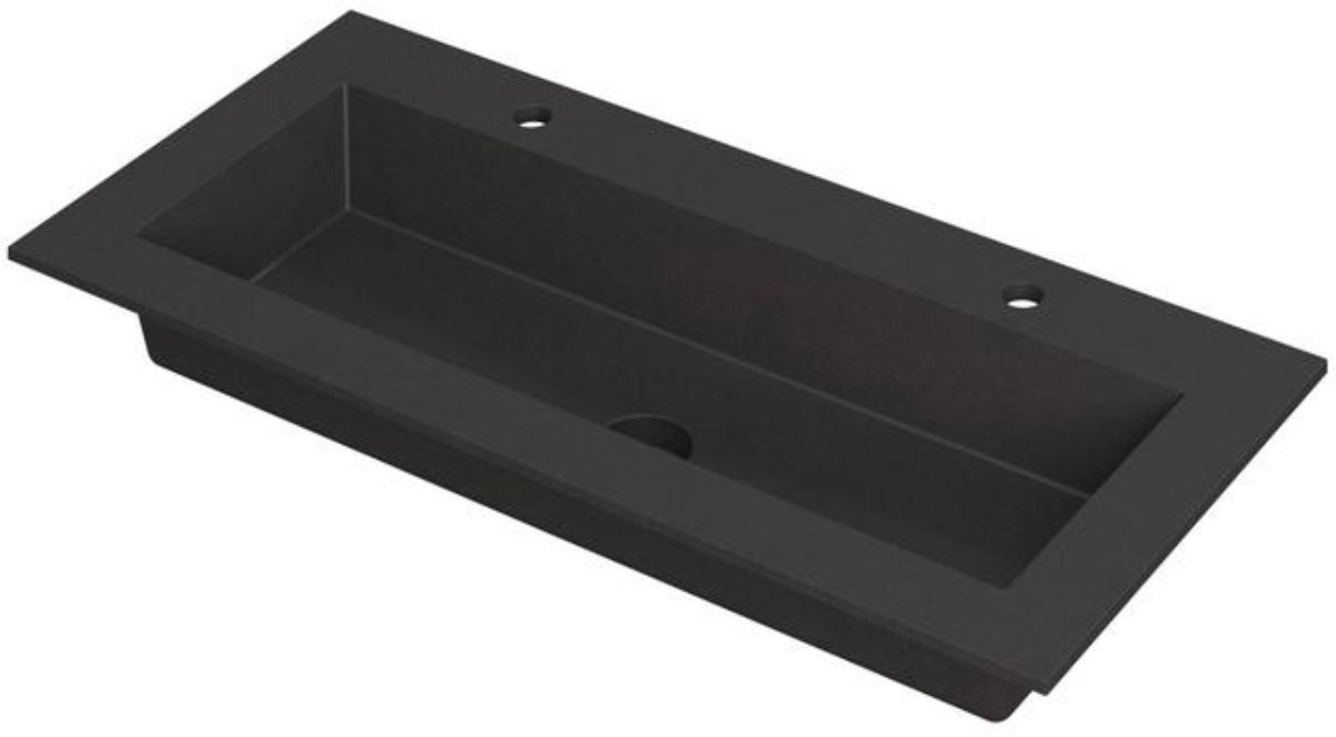 INK Kraft Wastafel Enkele Bak 2 Kraangaten - 1000x450x10 mm - Quartz Zwart