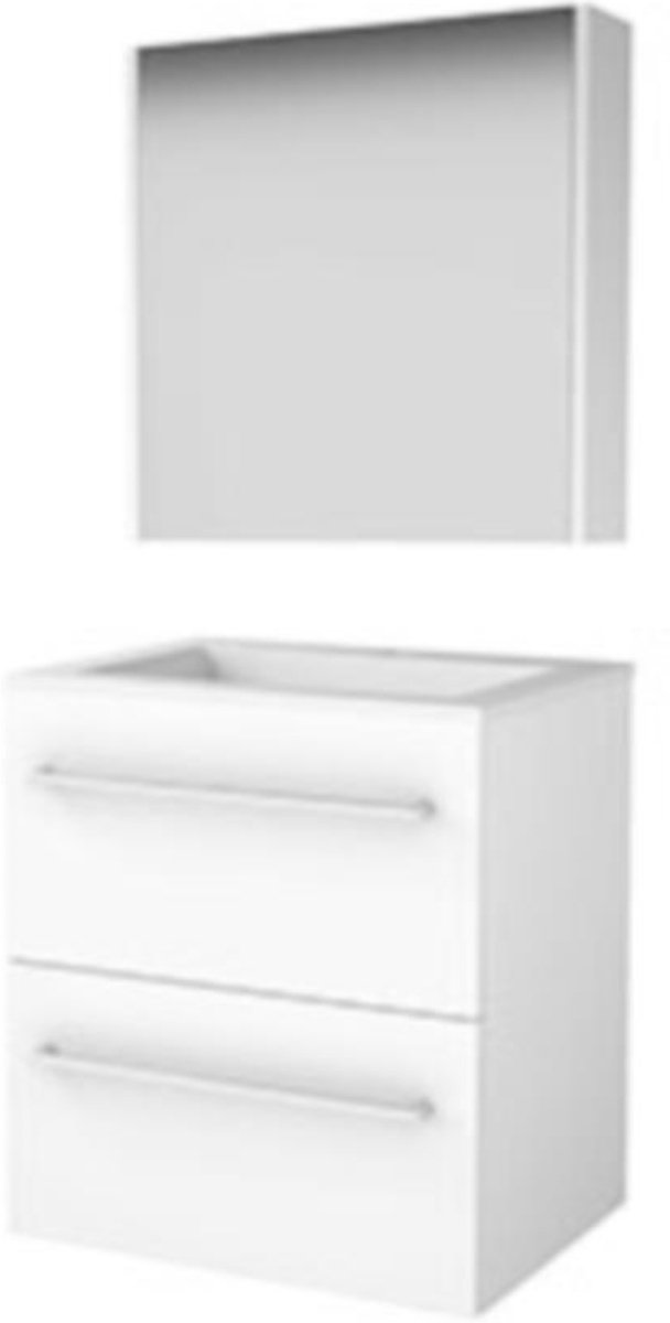 Basic-Line Comfort 46 Badkamermeubelset - 60 x 46 cm - Met Grepen - 2 Lades - Acryl Wastafel - 1 Kraangat - Spiegelkast - Ice White