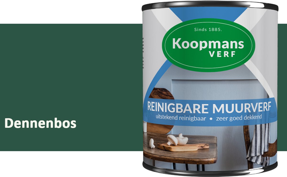 Koopmans Reinigbare Muurverf – Afwasbare Schrobvaste Muurverf Binnen – Mat – Voor Keuken, Woonkamer & Kinderkamer – Dennenbos – 2,5 l