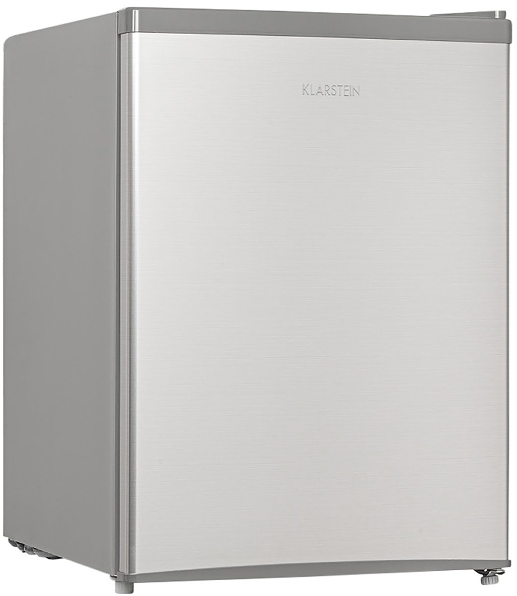 Klarstein Cool Kid – Drankenkoelkast, minikoelkast, minibar, 66 liter inhoud, 109 kWh/jaar, vrijstaand, 45 x 63 x 51 cm (B x H x D), 42 dB, grijs / geborsteld roestvrij staal – 4L – voor Bar – Drankkoelkast – Drankenkoeler