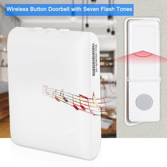 Draadloze Deurbel - Batterij-aangedreven Deurbel Set met 32 Melodieën - 5 Volumestanden - 7 Soorten Flitslamp Kleuren - IP44 Regenbestendig — afbeelding 3