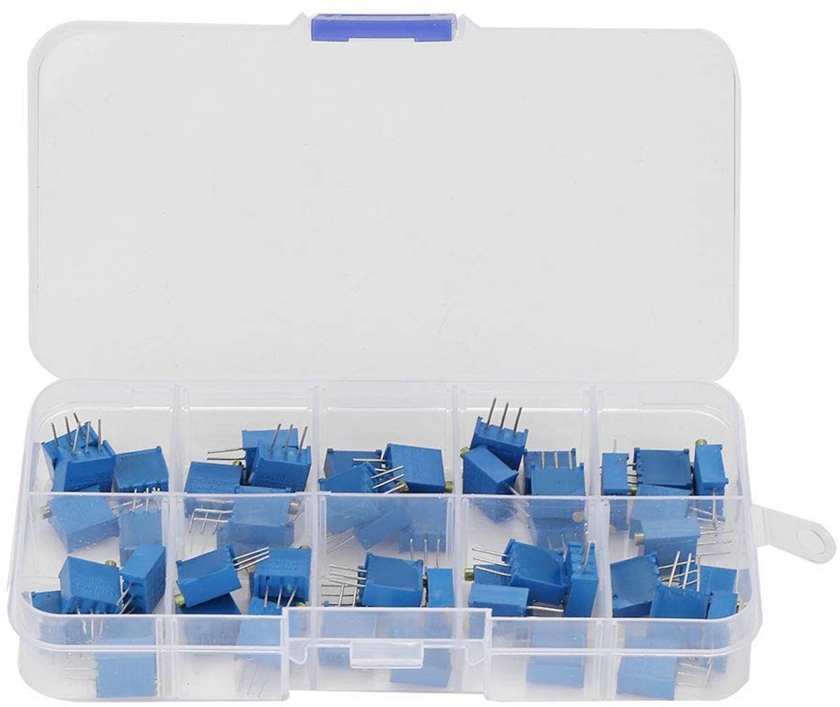 Dailygoody - Trimmer potentiometerset - 50 stuks - Multiturn - Blauw - Variabele weerstand - Assortiment kit - Geschikt voor elektronica - 100 ohm tot...