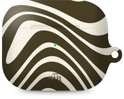 xoxo Wildhearts hoesje geschikt voor Airpods Pro 1 / Pro 2 - Boogie Wonderland Green - Ook als telefoonhoesje verkrijgbaar - schokbestendige case geschikt voor Airpod Pro (2) - koptelefoon case - Beschermhoes met golvende print - golven - groen/beige