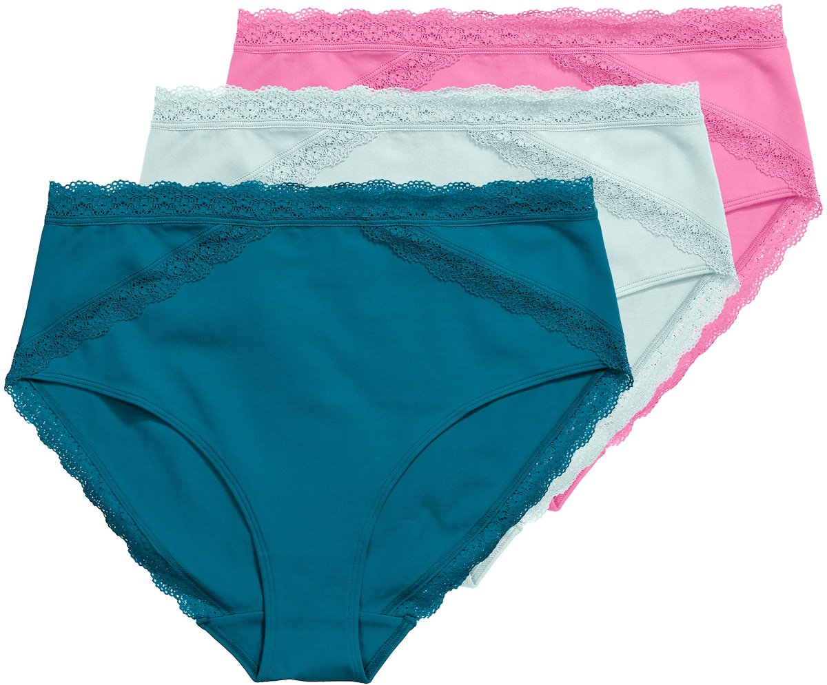 Ulla Popken - Dames - Midi-slips set van 3 kanten tailleband - Felpetrol - Maat 58+