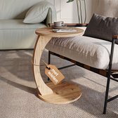 sugodesign Bijzettafel met Wielen – C-vormige Banktafel – Ronde Salontafel voor Woonkamer – Notenhoutlook