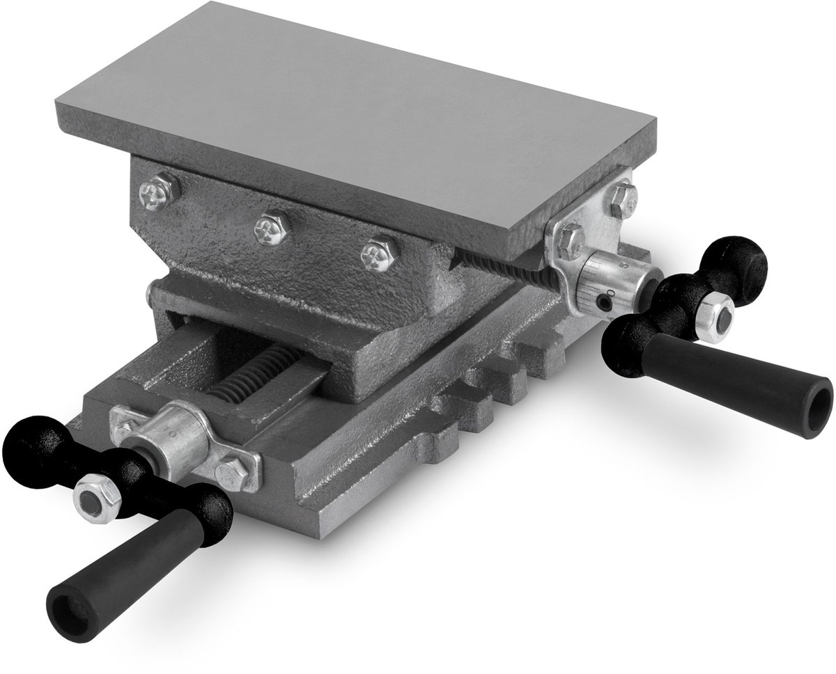 EBERTH kruistafel van gietijzer en staal, werkblad 85 x 170 mm, werkhoogte 90 mm, 2-assige bankschroef voor boor- en freesbewerkingen, coördinatentafel voor boormachine, freesmachine en werkbank.