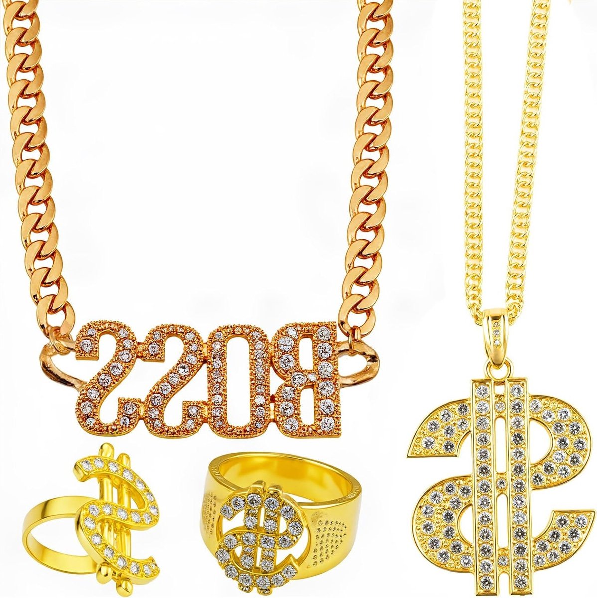 Hip Hop Kostuum Set voor Mannen en Vrouwen - 80s 90s Rapper Accessoires, Dollar Sieraad en Disco Outfit voor Feestjes