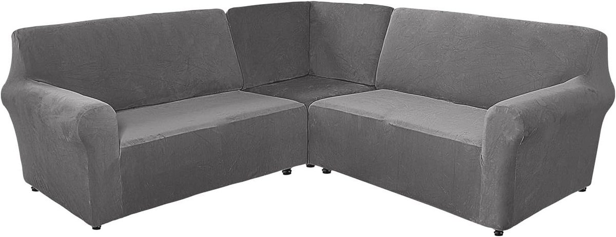 L-vormige Stretch Velvet Hoes voor 5-Zits Hoekbank - Wasbare, Antislip en Dikke Meubelhoes voor Bescherming