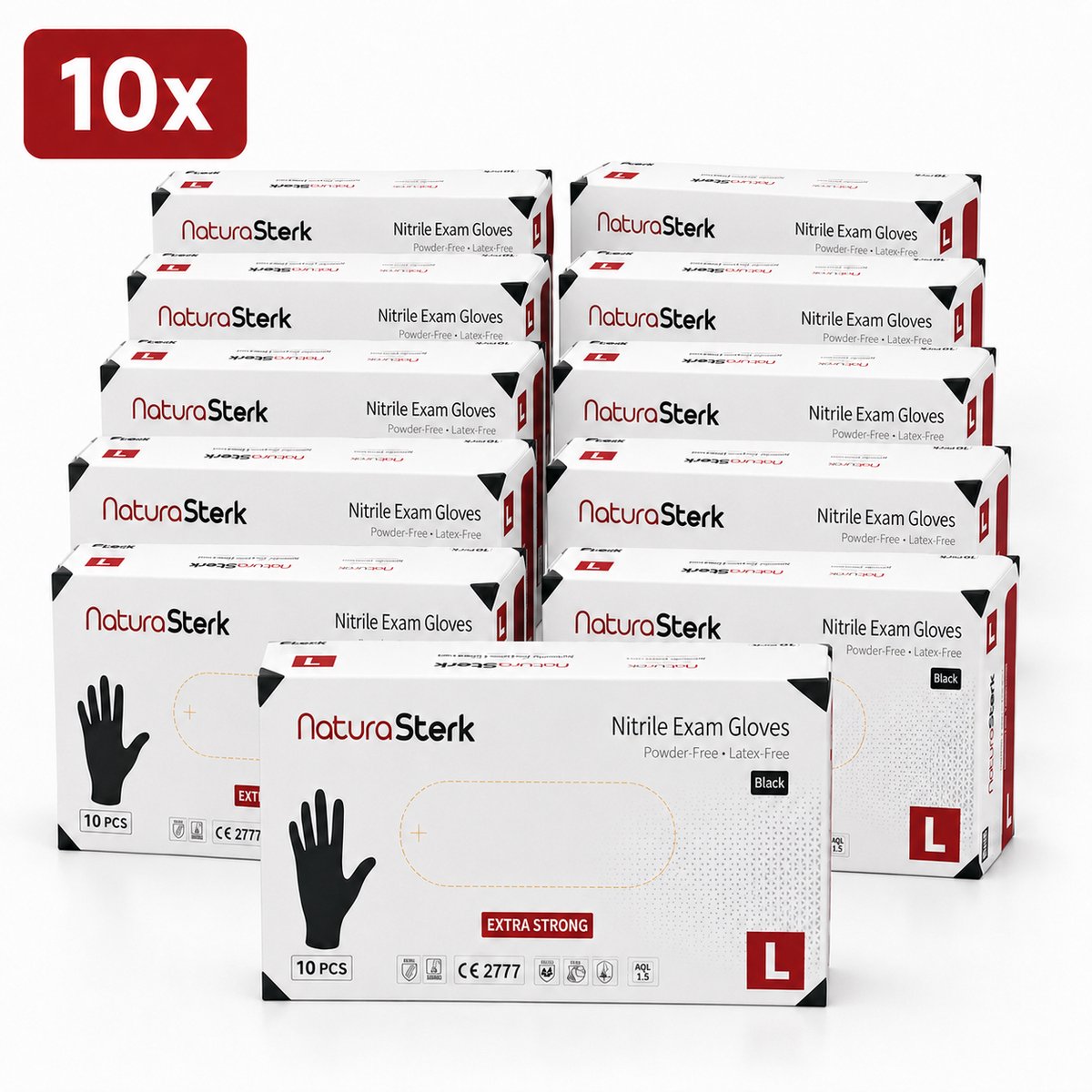 NaturaSterk Wegwerp Handschoenen - Nitril Handschoenen Maat L - 5 g - 10 Pakket x 100 Stuks - Poedervrij - Latex vrij - Niet Steriel - Zwart