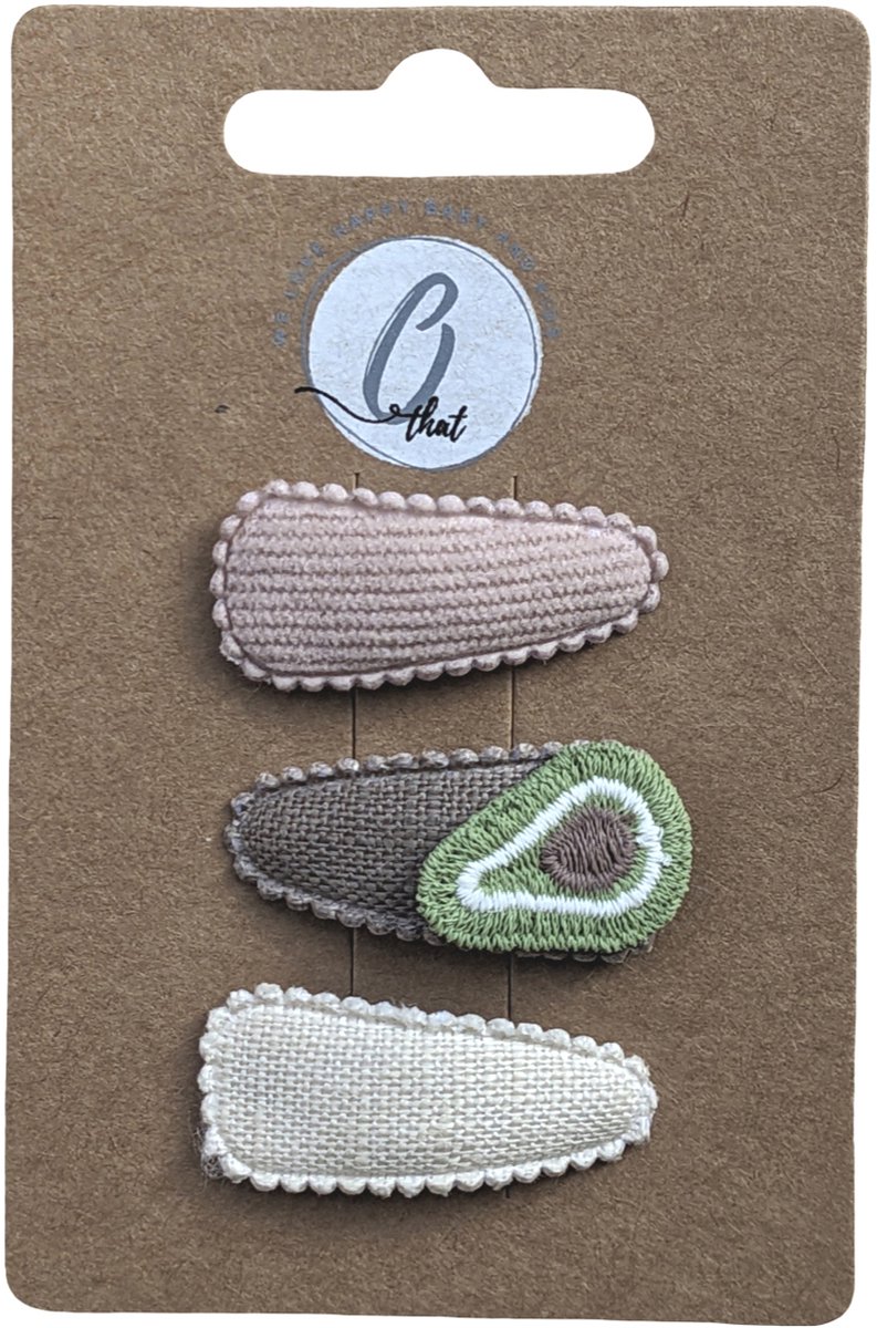 Ootje Kadootje Babyhaarclipjes - 3 Stuks - Groente Avocado/Nude/Ecru