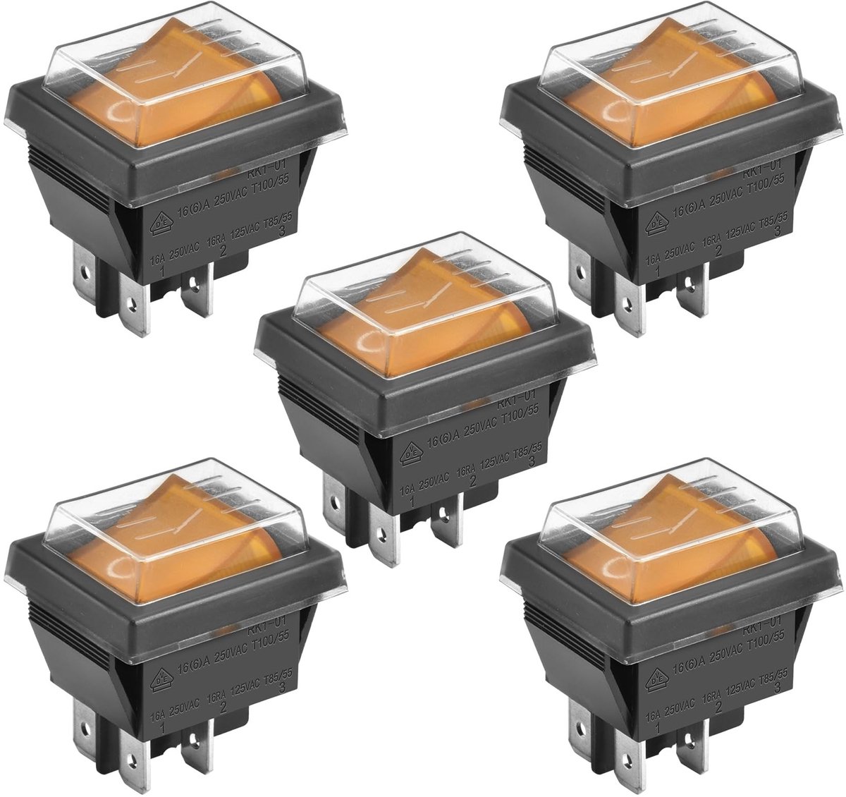 Dailygoody - Tuimelschakelaar - AAN-UIT Schakelaar - Waterdicht - Geel - Licht Schakelaar - 16A 250VAC - 4 Terminals