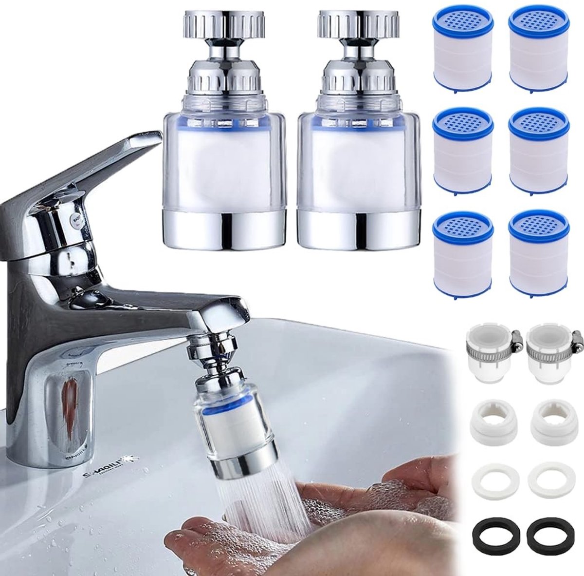 Dailygoody - Waterfilter Kraan - Vervangbare Filterelementen - 360° Rotatie - Geschikt voor Keuken en Badkamer - Efficiënte Waterfiltratie