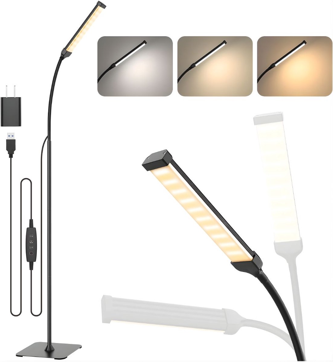 KAD® Bureaulamp - LED Bureaulamp - Voor Bureau & Thuiswerkplek - Zwart - 34cm x 4cm x 20cm