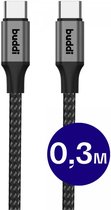 Buddi Flex | Câble USB-C vers USB-C 60 W Charge Fast 20 V/3 A | Livraison de puissance | Transfert de données 480 Mbps | Nylon tressé | 0, 3M Zwart