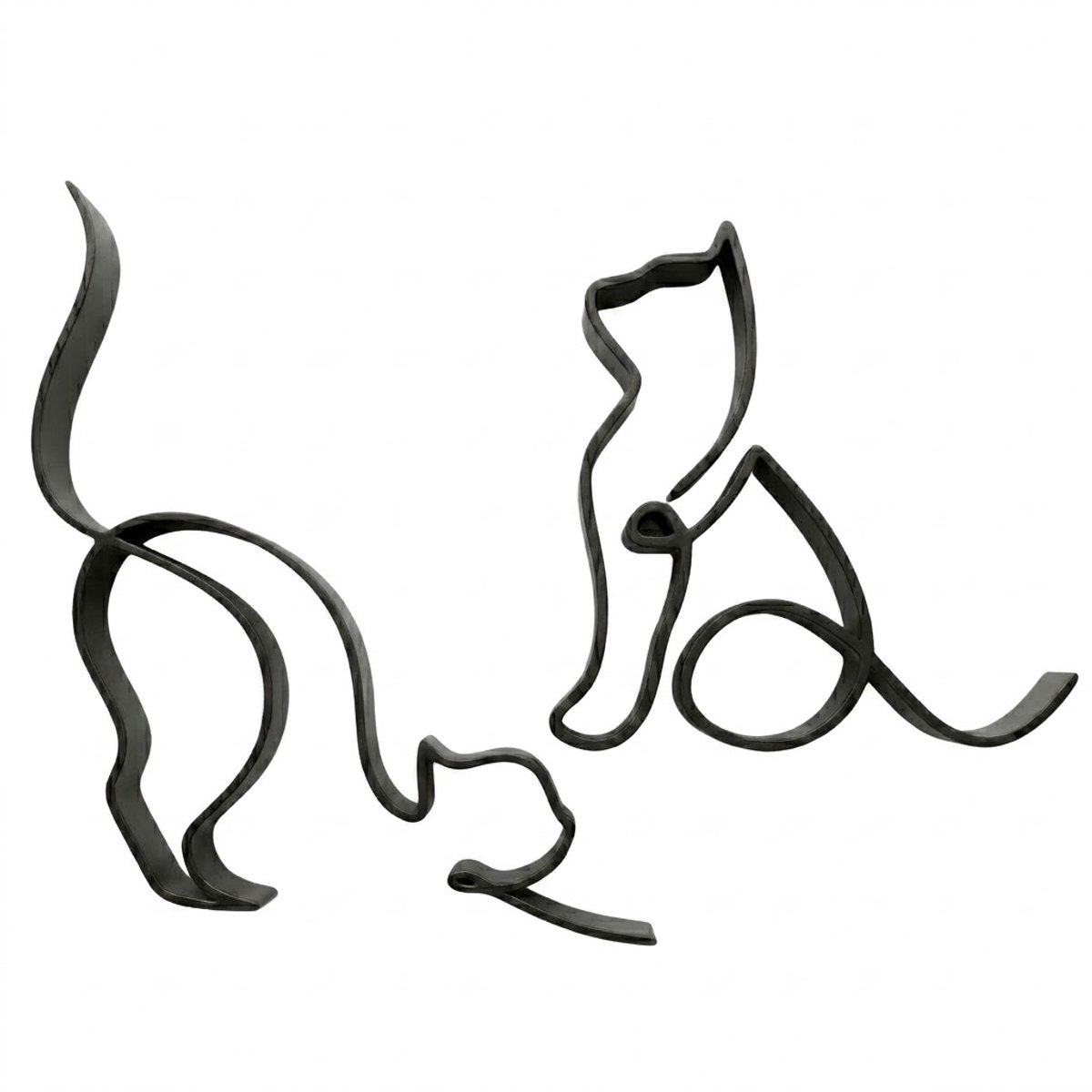 NUVEX Zwart abstract katten beeld set van 2 minimalistisch lijn kunst beeldje decoratief ornament voor woonkamer bureau en boekenplank modern design