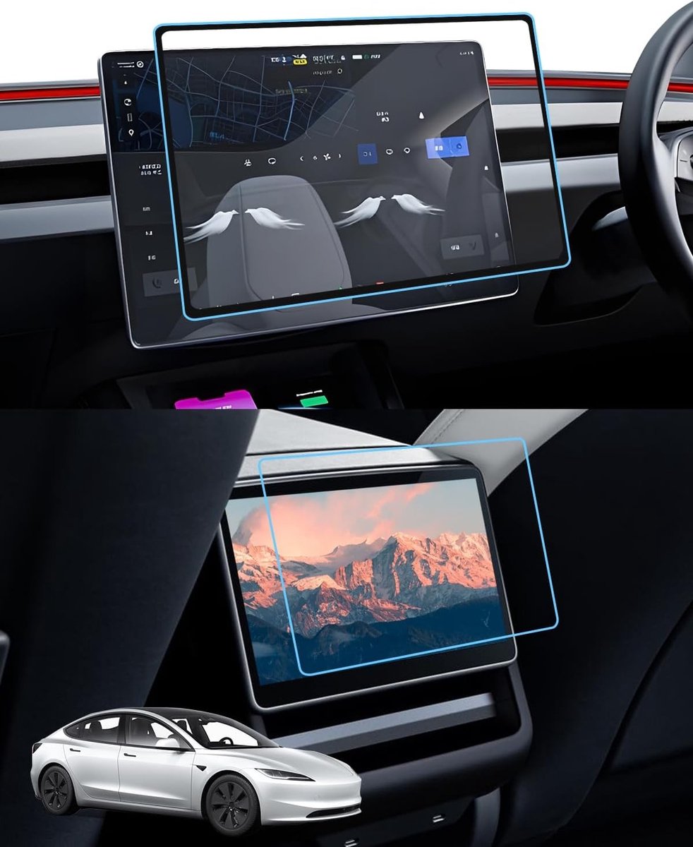 9H Gehard Glas Beschermfolie voor Tesla Model 3 2024 - Krasbestendige Screen Protector voor Navigatie en Achteruitrijdisplay, Auto Accessoires voor Optimale Bescherming