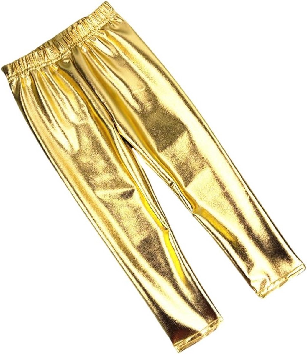 Leggings voor Meisjes in Metallic Kleur - Shiny Stretch Gold/Silver Punk Broek met Holografisch Effect